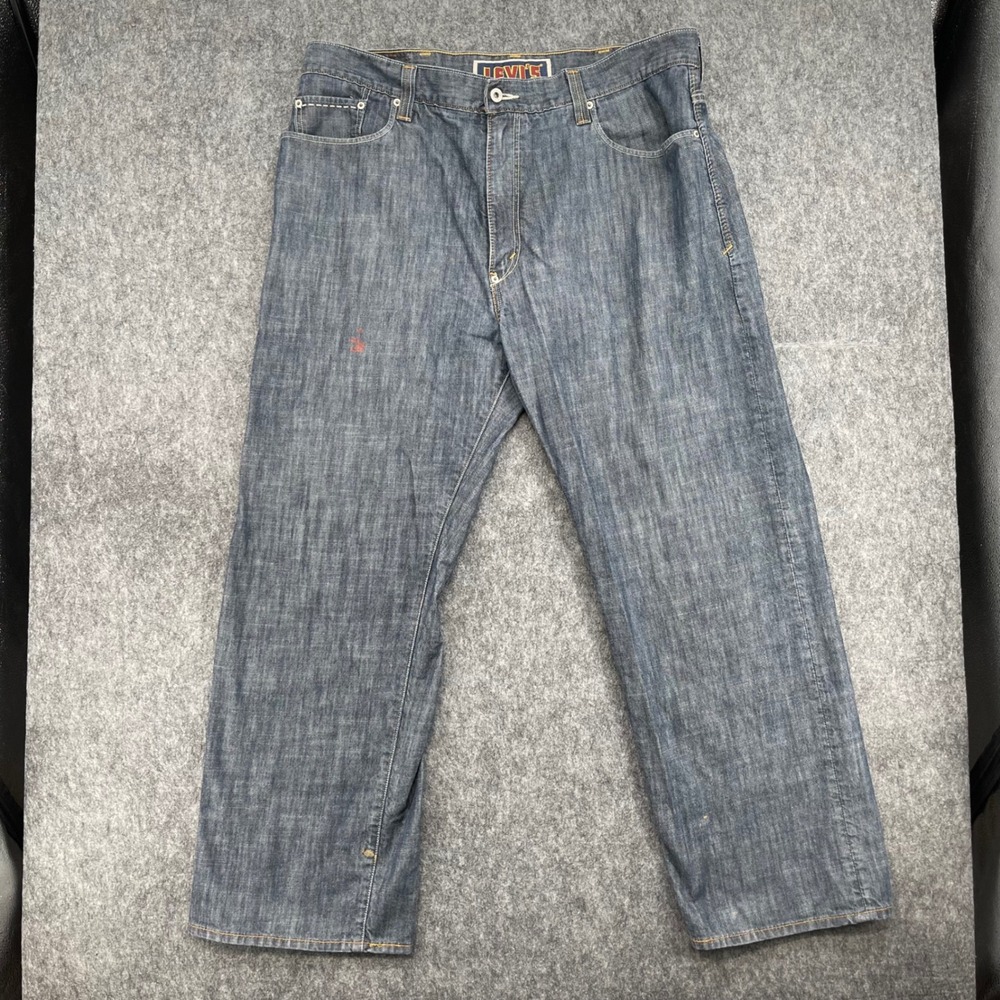 Levis Jeans Mens 38x27 Straight Leg Blue Denim Distressed Losse Straight 569